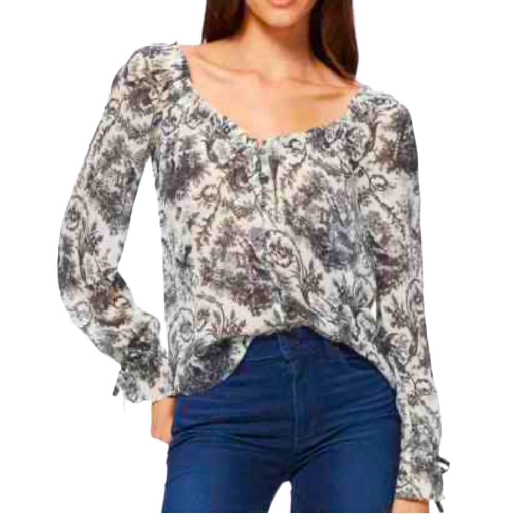 New Anthropologie x PAIGE Kiki XS, S & L Black White Silk Toile Button Tunic Top
